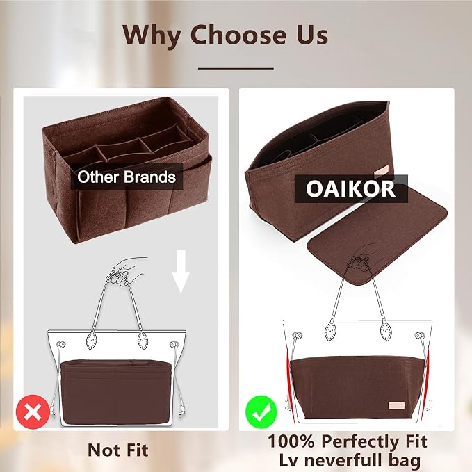 Purse Organizer Insert, Tote Bag Organizer Insert with Base Shaper,Felt Zipper Handbag Shaper Compatible with Neverfull MM Speedy 30 and More,Brown/L - Image 4