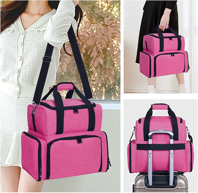 Large Makeup Bag Double Layer with 3 Removable Case,Rose Red | Large Makeup Bag with 3 Removable Case and 2 Removable Dividers Double Layer Travel Cosmetic Makeup Brushes Storage Section - Image 7