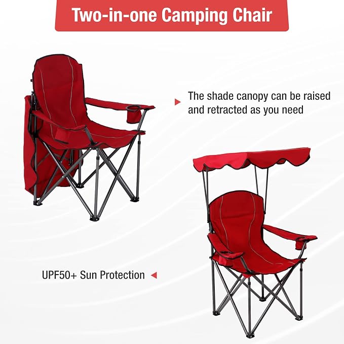 ALPHA CAMP Oversized Camping Chair with Shade Canopy, Folding Lawn Chairs - Image 6