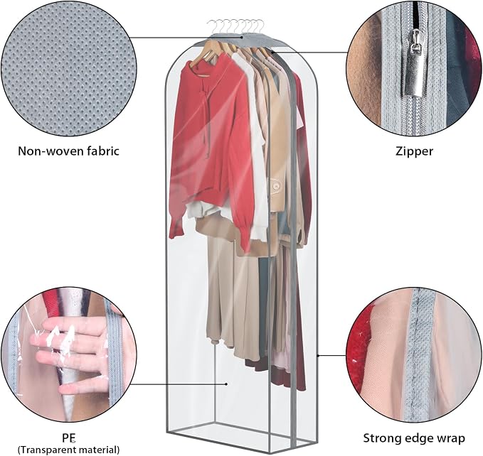 Zilink Breathable Fur Coat Storage Bags 60" Dress Bags for Gowns Long Mink Coat Storage Bag for Hanging Clothes with 10" Gussted Wrinkle Free for Leather Jacket Fur Puffy Dress, Set of 4 - Image 5