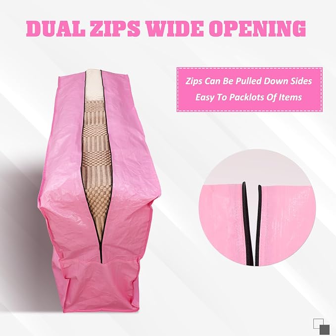 Windyun 4 Pack 75 Gallon Extra Large Moving Bags XXL Heavy Duty Storage Bag with Strong Zipper Handle Jumbo Big Tote Box Foldable for College Dorm Travel Clothes Duffle Blanket Pillow(Pink) - Image 3