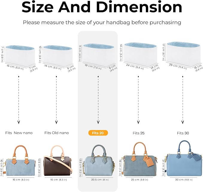 Tote Bag Organizer Insert for LV Speedy 20 Handbag,Custom Fit Inside Premium Celeste Lightweight WaterResistant Purse Insert - Image 2