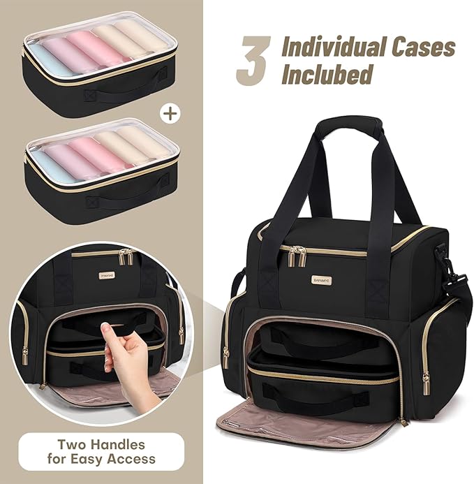 BAFAMYE Large Makeup Travel Cosmetic Bag with 2 Removable Case, Double Layer Big Travel Make Up Organizer Case, Toiletry Bag for Women, Train Cases Bags - Image 3