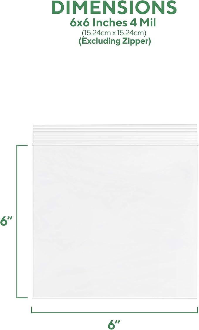 6" x 6" Heavy-Duty Zip Bags - 500 Count - Clear Plastic Reclosable Zipper Baggies, 4 Mil Thick Freezer Storage Poly Bags with Resealable Zip Top Lock for Packaging Food, Tools & Sharp Objects. - Image 2