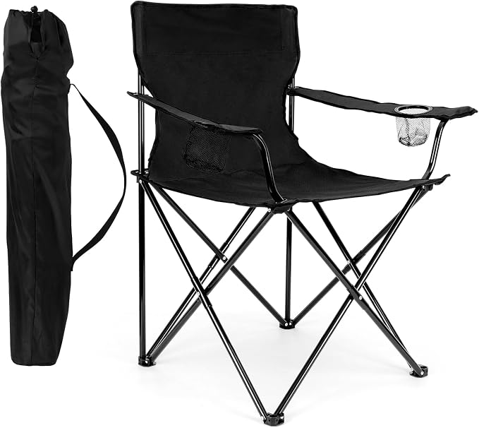 HaSteeL Camping Chair, Oversized Folding Lawn Chair for Adults, Foldable Camp Chair with Cup Holders Portable for Outdoor Fishing, Hiking, Travel, Picnic, Beach, Carrying Bag & Supports 275lbs (Black) by HaSteeL