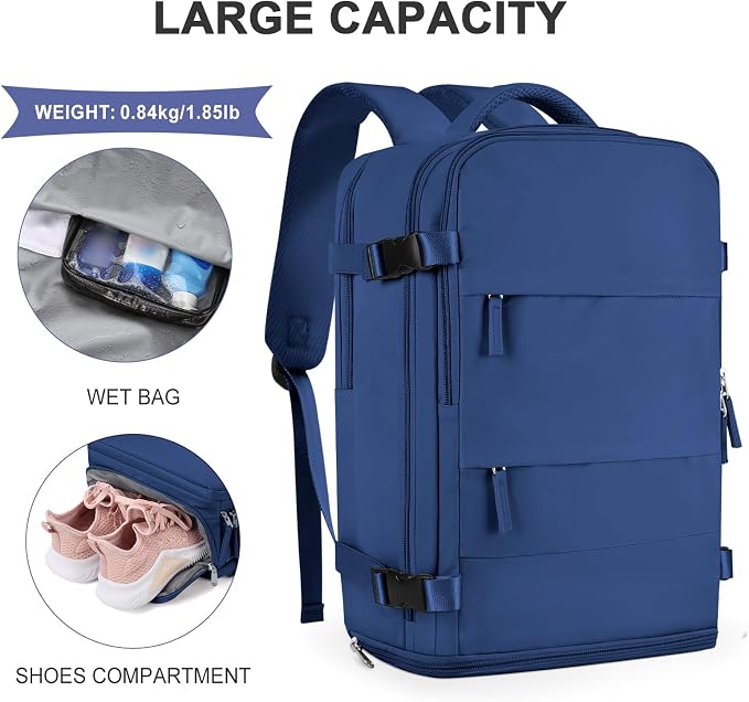 coowoz Large Travel Backpack For Women Men,Carry On Backpack Flight Approved,Hiking Backpacks Outdoor Rucksack Casual Daypack Travel Bag Essentials Personal Item Backpack (Royal Blue L) - Image 4