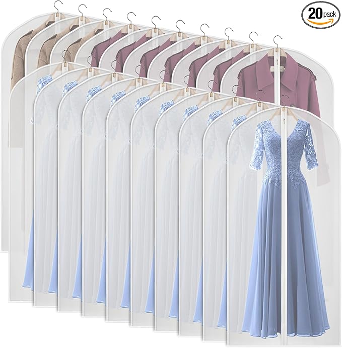 60 inches Garment Bags for Closet Storage with Zipper Translucent Garments Bag for Gowns Long, Dresses, Suit, Coat - Set of 20 [Upgraded Version] by Kntiwiwo