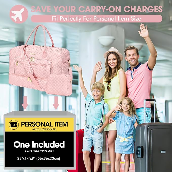Large Women Travel Duffle Bag - Carry on Overnight Bag Weekend Travel Duffel Tote Bag Yoga Gym Bag with Wet Pocket Toiletry Weekender Overnight Bag for Travel Business Trips Sports Hospital Pink - Image 7