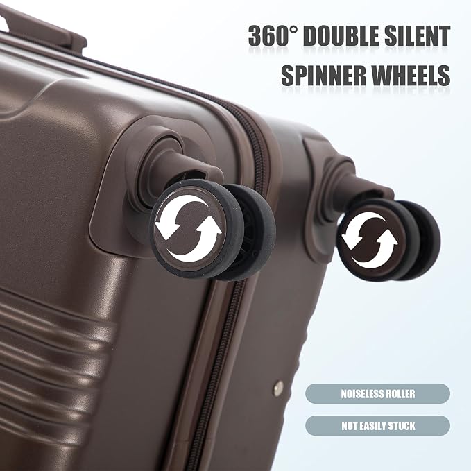 Hardshell Luggage Sets, Lightweight Stripes Suitcases with Spinner Wheels, Brown-222 - Image 5