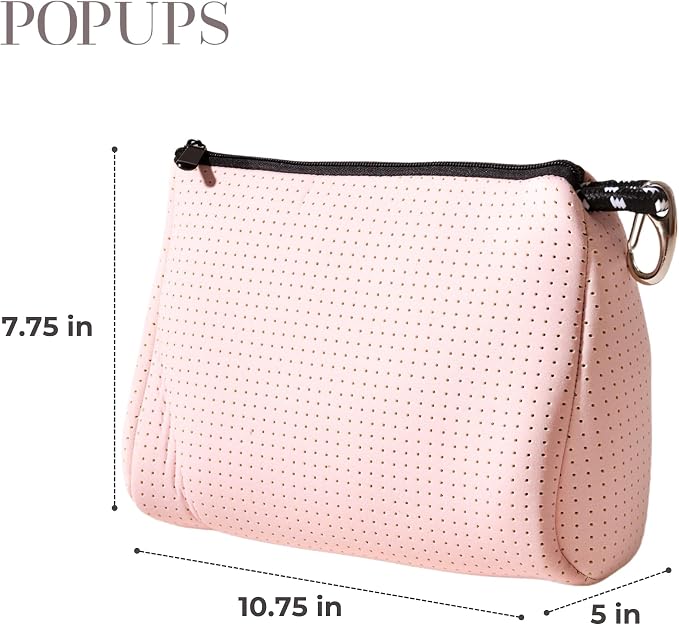 POPUPS Large Makeup Bag with Zipper, Pretty Pink - Waterproof Neoprene Cosmetic Bag 7.7 x 10.75 x 5 inches - Image 3