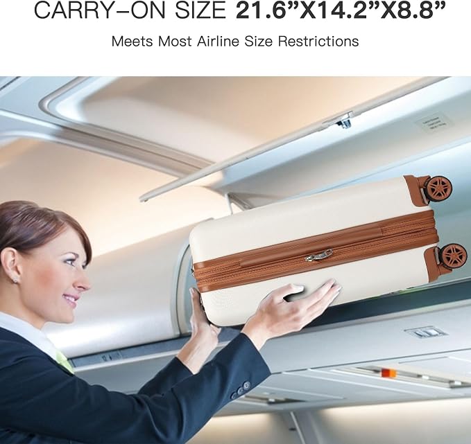 Kono Small 20 Inch Expandable Carry On Luggage with Quiet Spinner Wheels & TSA Lock, Scratch and Drop Resistant PC+ABS Hardside 22x14x9 Airline Approved Suitcase, Cream White & Brown - Image 2