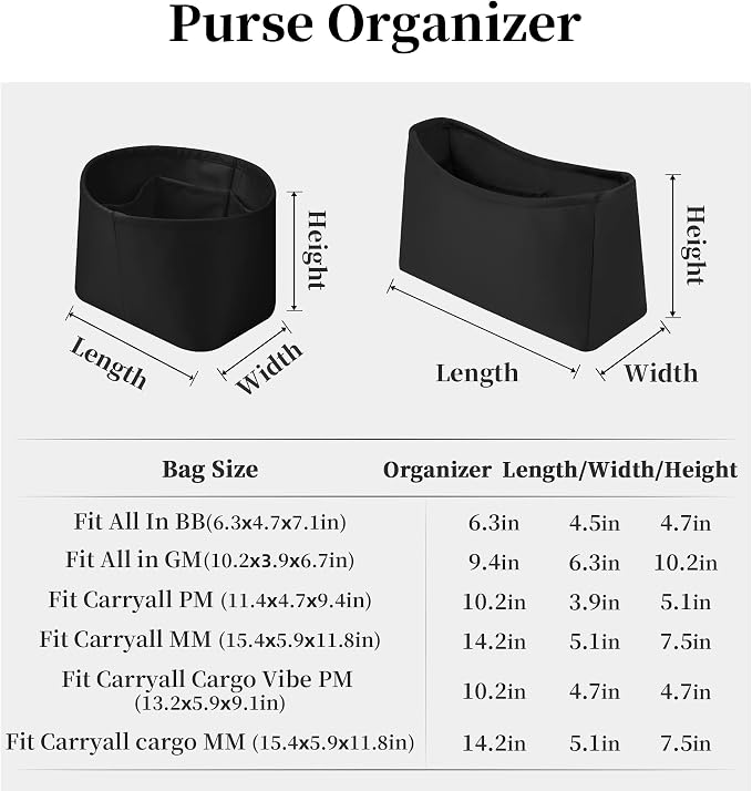 Purse Organizer for LV All In GM, Black | Tailored Fit, Multiple Pockets, Lightweight Satin, Purse Essentials, Ideal for Travel, Shopping, and Daily Use - Image 7