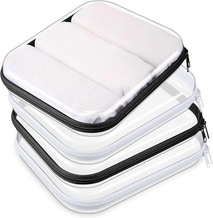 Hoolerry 4 Pcs Hard Clear Zipper Case Makeup Bags Plastic Zipper Pouch Transparent Storage Box Containers for Cosmetics, Snacks, Building Blocks, Puzzles(Clear,9.8 x 7.9 x 2 in,Black and White) by Hoolerry