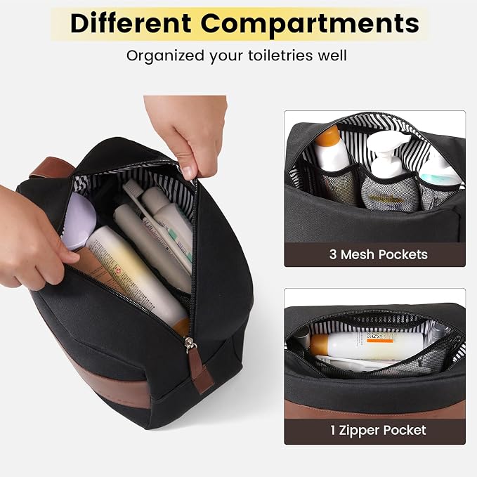 Vorspack Travel Toiletry Bag - Large Toiletry Bag for Men, Water Resistant Skincare Bag, Travel Bag for Toiletries - Black - Image 3