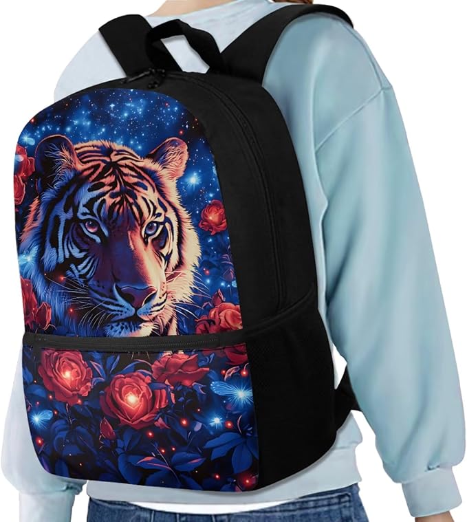 Aesthetic Tiger Backpack for Kids Girls Backpack with Lunch Box Water Bottle Carrier and Zipper Pencil Case 4PCS Set Bookbag with Front Pocket for School 17 inch Large Capacity School Bag - Image 2