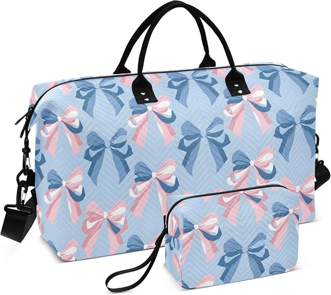 Weekender Bags Travel Duffel Gym Bag Carry on Overnight Tote Bag with Toiletry Bag for Airplane Travel Trip Gym Yoga (Ribbon Bow Sea) by senya