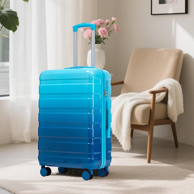 GDFStudio 20/24/28Inch 3 Piece Hardshell Luggage Set with 360°Spinner Wheels,Lightweight & Waterproof,Polycarbonate Carry On Suitcase with Combination Lock,Retractable Handle,Gradient Navy+Light Blue - Image 2