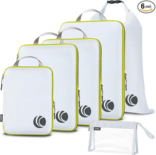 Cipway Compression Packing Cubes, Ultralight Luggage Organizer Bags with Laundry Bags and Clear Toiletries Bag,Travel Essentials for Carry on Suitcase (6 Piece,White) by Cipway