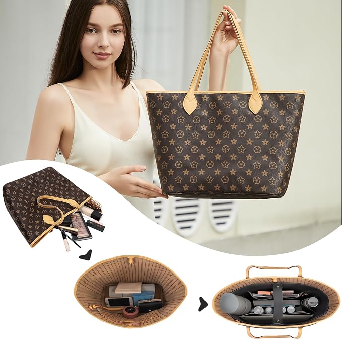 Vegan Leather Tote Bag Organizer Insert,Multi-Pocket Purse Organizers,with 15-Inch Laptop Compatible with LV Neverfull MM、Saint Laurent Tote and More(L) - Image 2