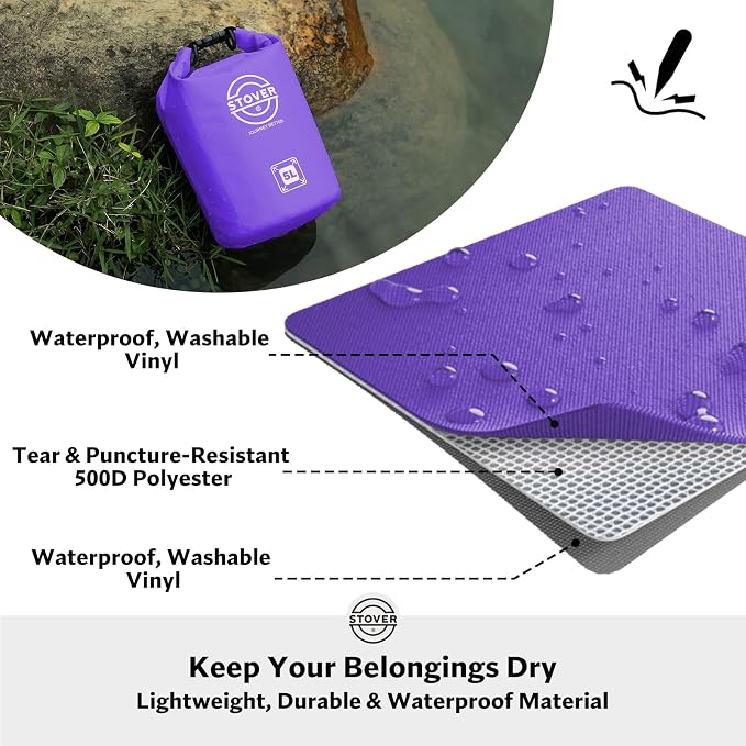 STOVER 5/10/25/30/40L Waterproof Dry Bag, Small Lightweight Roll Top Dry Bag Backpack w/Waterproof Phone Case, Kayaking, Travel, Hiking, Fishing, Tubing, Camping, the Beach, Men/Women (Purple) - Image 2