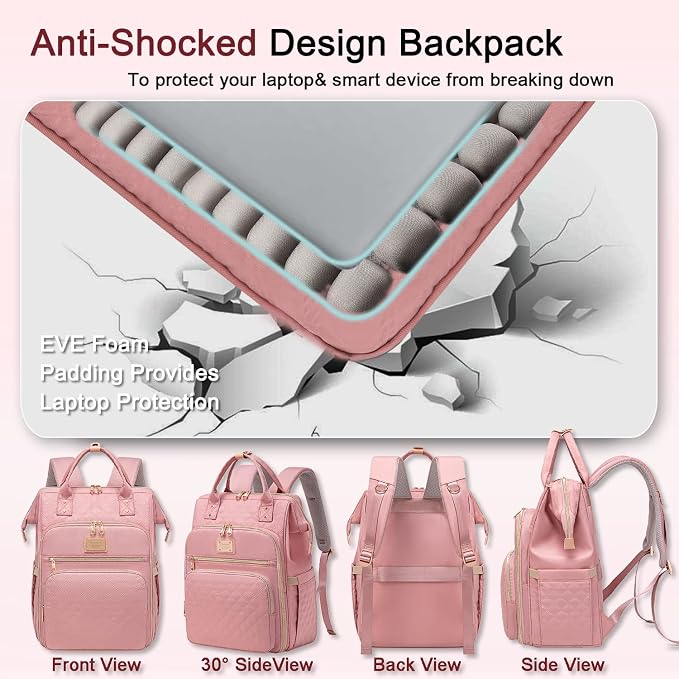 Weitars Lunch Backpack For Women,15.6 Inch Laptop Backpacks For Womens Back pack, Travel Backpacks,Work Backpack For Women (Pink) - Image 8