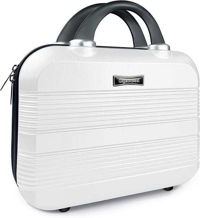 14 Inch Waterproof Hard Shell Travel Makeup Case (White) | ABS Scratch-Proof, Carrying Cosmetic Organizer Case with Elastic Band, Train Case, Mini Suitcase Vanity Case for Women Girl by Gigabit