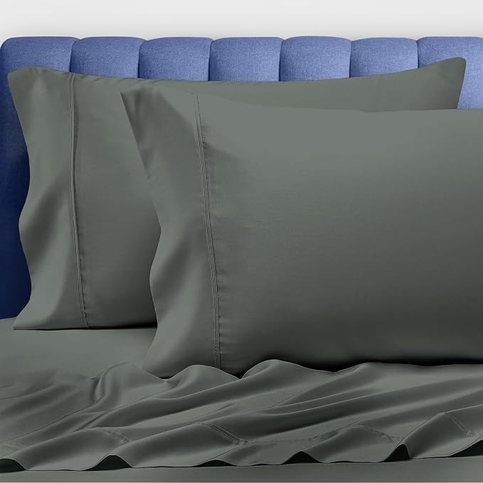 Pizuna Pure 100% Luxury Cotton King Size Pillow Case Dark Grey, 1000 Thread Count 100% Long Staple Cotton Sateen Pillowcase, Pillow Covers with Stylish 4" Hem (Combed Cotton King Pillowcase) by Pizuna