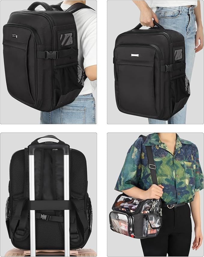 Relavel Professional Makeup Case Makeup Backpack and Clear Makeup Brush Case for Makeup Artists, Durable Water-resistant Material, with Shoulder Strap and Adjustable Dividers Black - Image 4