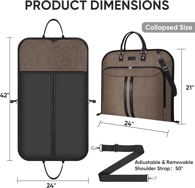 BALEINE Travel Garment Bag, Travel Suit Bag for Men, Water Resistant Carry on Garment Bag for Hanging Clothes, Garment Duffel Bag for Travel Business (Brown, 42") - Image 4