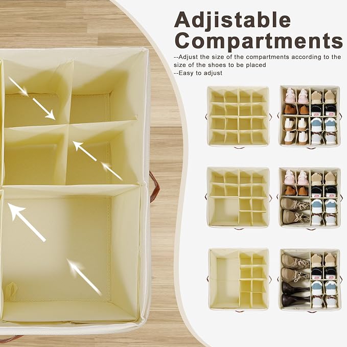 Shoe Organizer for Closet, Shoe Storage Box, Foldable Shoe Box with Adjustable Dividers and Clear Cover, Closet Shoe Organizer Fits up to 16 Pairs, 1-Pack, Extra Storage Pocket for Socks - Image 4