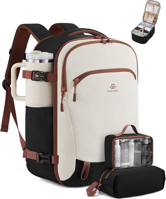 LOVEVOOK 40L Travel Backpack for Women, Airline Approved Carry On Backpack with 2 Packing Cubes, Waterproof Personal Item Bag Fits 17 Inch Laptop, TSA Traveling Essentials Weekender Overnight Backpack by LOVEVOOK