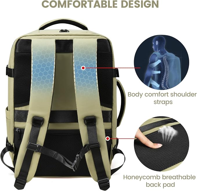 LOVEVOOK Travel Backpack For Women,40L Carry On Backpack Flight Approved,TSA Personal Item Travel Bag Fits 17 Inch Laptop,Weekender Overnight Daypack with Toiletry Bag and Cube,White Light-brown - Image 4