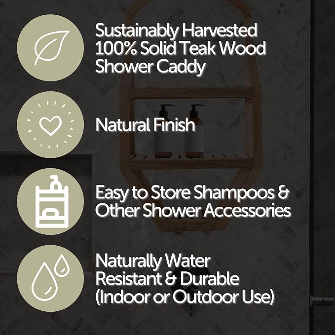 NORDIC STYLE TEAK Wood Natural Hanging Shower Caddy with Storage Shelves, Water Resistant, Easy to Place, Solid Teak Wood, Shower Accessory (Natural Víður) - Image 4