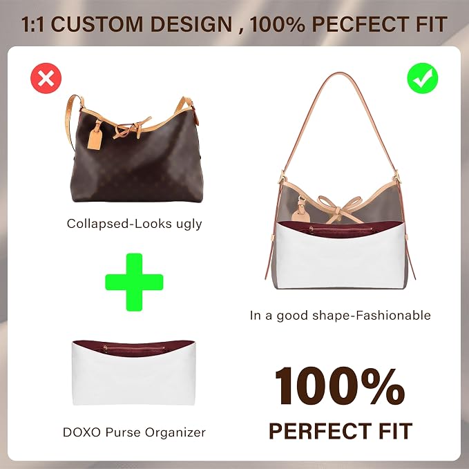 Doxo Purse Organizer Compatible with LV Carryall MM, Upgraded Lightweight Zipper Bag Insert with 8 Compartments, Custom Fit Inside Handbag Divider Shaper Accessories（White-Red,MM） - Image 4