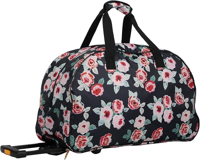 Lucas Designer Carry On Luggage Collection - Lightweight Pattern 22 Inch Duffel Bag- Weekender Overnight Business Travel Suitcase with 2- Rolling Spinner Wheels (ROSE BOUQUET NAVY, 22in) - Image 3