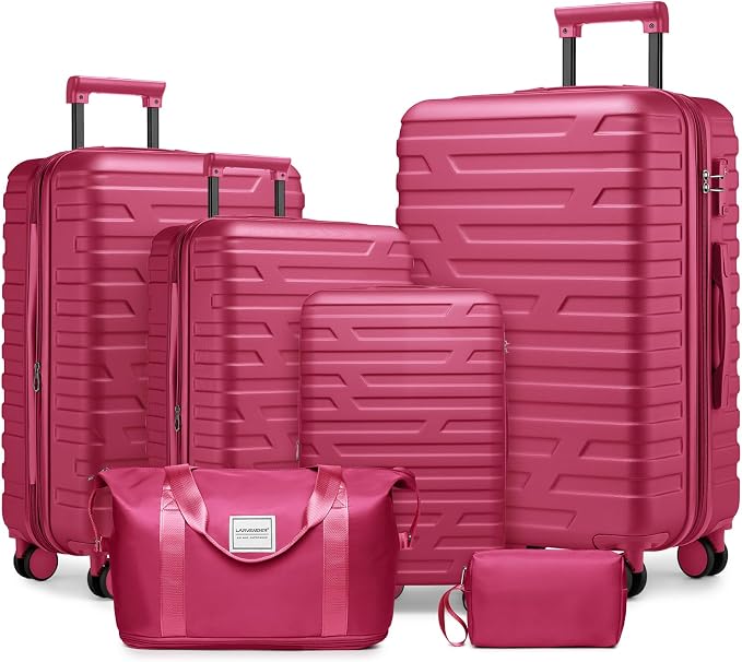 Rose Red 6 Piece Luggage Set Hard Shell - Expandable Suitcases with Spinner Wheels and Duffel Bags for Family Travel, Durable Carry On Luggage Sets with Lock for Women and Girls by Unknown
