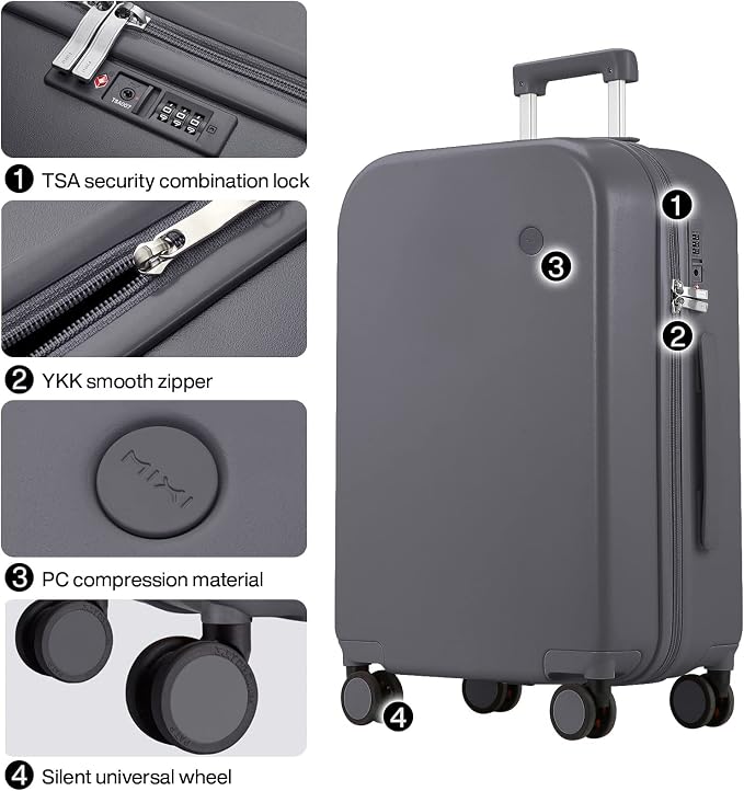 mixi Luggage Suitcase with Spinner Wheels, Hardside Rolling Suitcase PC with Cover & TSA Lock Lightweight Travel Case 28in Checked in, Rock Gray - Image 4