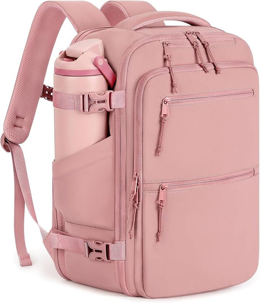 mibasies 30L Travel Backpack for Women & Men: Carry On Luggage Flight Approved, TSA Laptop Backpack with Water Bottle Pocket, Personal Item Bag Fits 15.6" Laptop for Weekender Business - Dark Pink by mibasies