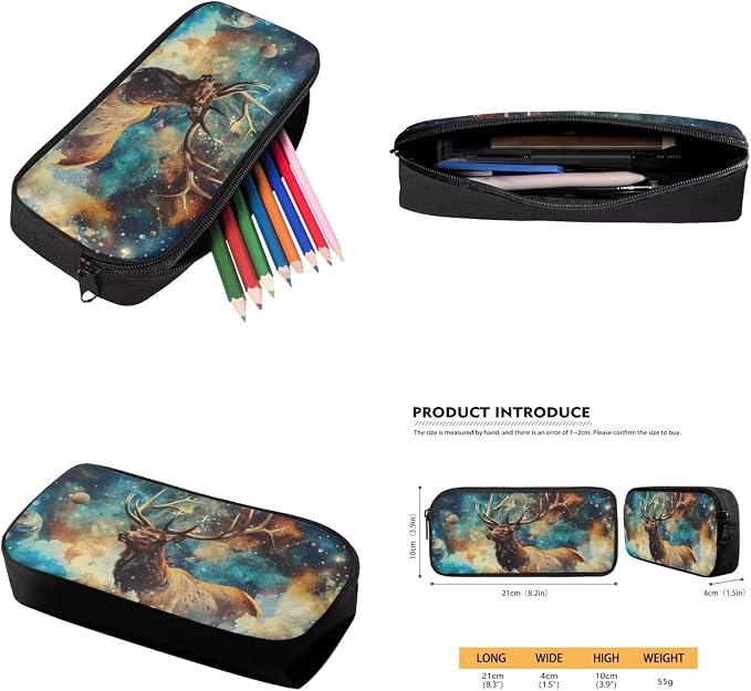 17 Inch Animal Print School Backpack And Lunch Box Set for Kids Lightweight Dreamlike Galaxy Deer Backpack for Boys Girl Sturdy School Bag with Insulated Lunchbox Pencil Case Student Bookbag - Image 6