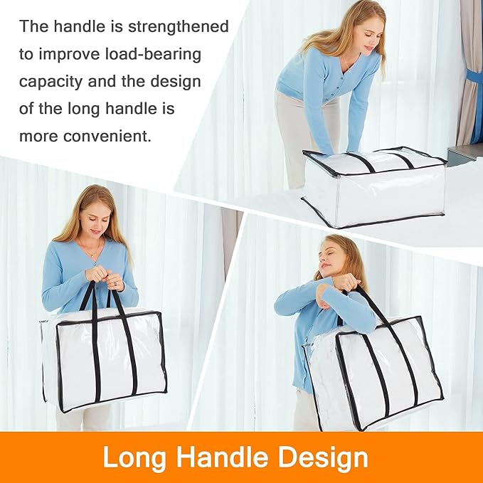 Vieshful 7 Pack Clear Comforter Storage Bag, 110L Over-Sized Clothes Storage Bag with Zipper Closet Organizer, Plastic Storage Containers Moving bags for Comforter, Blanket, Bedding, Duvet, Toys - Image 4