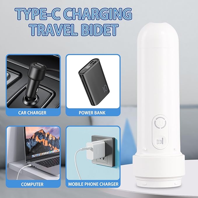 Rechargeable Electric Handheld Portable Bidet for Travel,Personal Hygiene Sprayer Bottle Buddy for Women & Men,Mobile Bidets Portatil for Toilet,High Pressure Foldable Compact USB-C Battery Powered