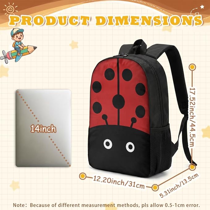 3 in 1 Knapsack Set with Lunch Bag and Pencil Bag, Durable Children’s Ladybug Backpack Set, Lightweight Large School Bag Set for Boys Girls Back to School - Image 5