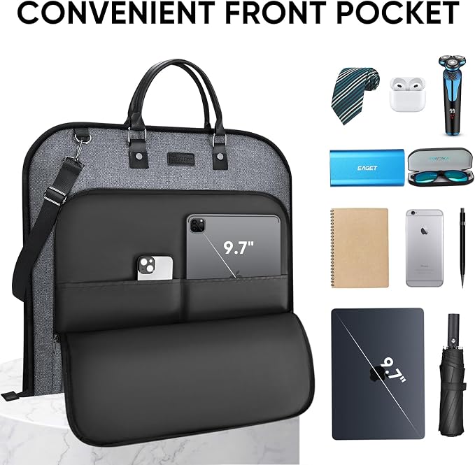 BALEINE Travel Garment Bag, Travel Suit Bag for Men, Water Resistant Carry on Garment Bag for Hanging Clothes, Garment Duffel Bag for Travel Business (Grey, 42") - Image 3