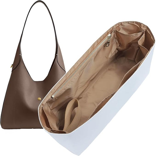 Doxo Purse Organizer Insert for Coach Brooklyn 39 Bag | Soft, Lightweight Dupont Paper Tote Shaper & Divider | Water-Resistant with 9 Pockets(Brooklyn 39, White yellow-brown) by Doxo