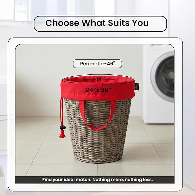 LFH Home Cotton Rich Large Premium Canvas Laundry Bag, Heavy Duty Washable Laundry Hamper with Drawstring & Handles, Multi-Use Clothes Storage for Home, Travel & College, 24"x36" (Pack of 1) - Red - Image 2
