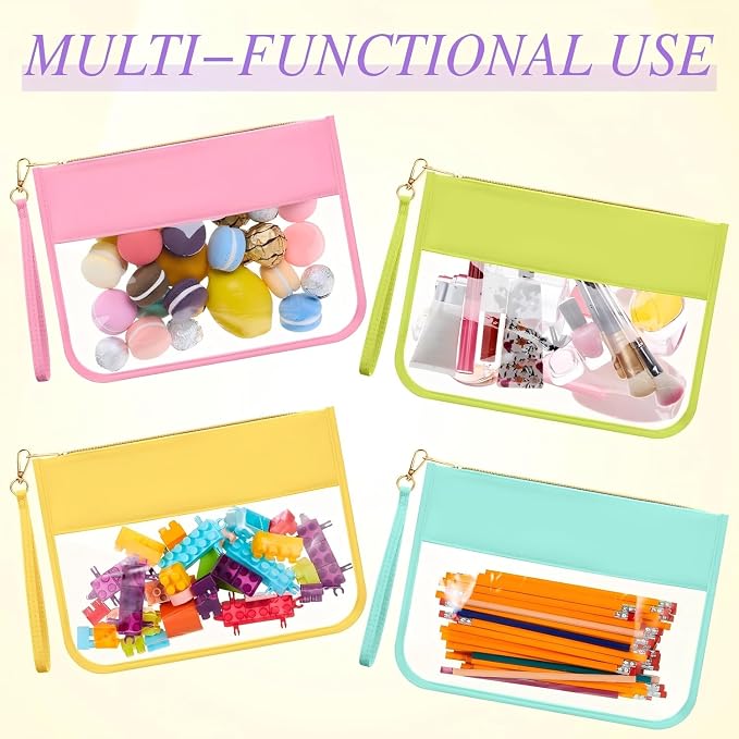 Sweetude 24 Pcs Clear Makeup Bags with Wristlet Bag DIY Chenille Letter Bag Bulk Waterproof Toiletry Bag Flat Preppy Nylon Clear Zipper Pouches Snack Organizer for Women - Image 6