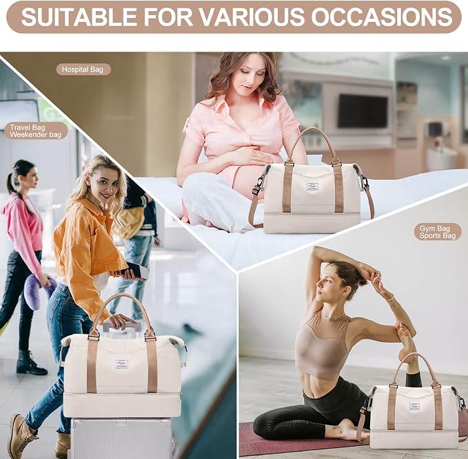 Weekender Bags for Women,Travel Duffle Overnight Bag with Shoe Compartment | Personal Item Carry On Bag,Gym Bag,3 Pcs Set - Image 7