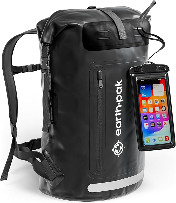Earth Pak Waterproof Backpack - Heavy Duty Hiking Backpack - Roll-Top Closure Bag - Cushioned Dry Bag Waterproof Phone Case by earthpak