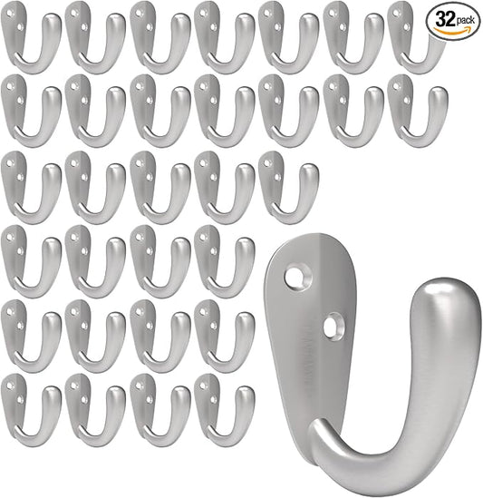 CBWLWJ 32 Pack Coat Hooks Wall Mounted Single Prong Robe Wall Hooks for Hanging Towel Hooks for Living Room, Bathroom, Kitchen, Bedroom for Coat, Bag, Scarf, Towel, Hat, Key, Cup (Silver) by CBWLWJ