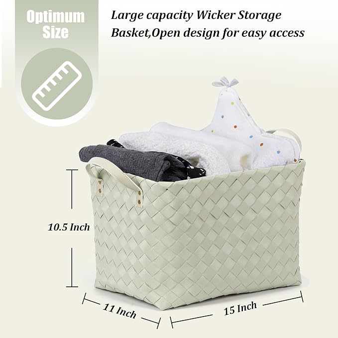 BROWNLILY Handwoven Clothes Basket Laundry Hampers Large Wicker Storage Baskets for Shelves Blankets Closet Storage Bins Car Bedroom Bathroom Organizers and Storage Bath (Pack of 4, Green) - Image 5